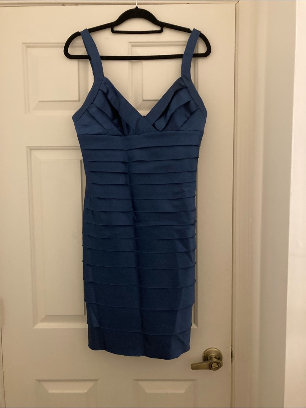 BCBGMaxAzria Blue Paneled Bandage Midi Dress